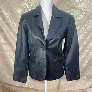 Vintage Newport News Black Leather Jacket Stitched Detailing Size 8